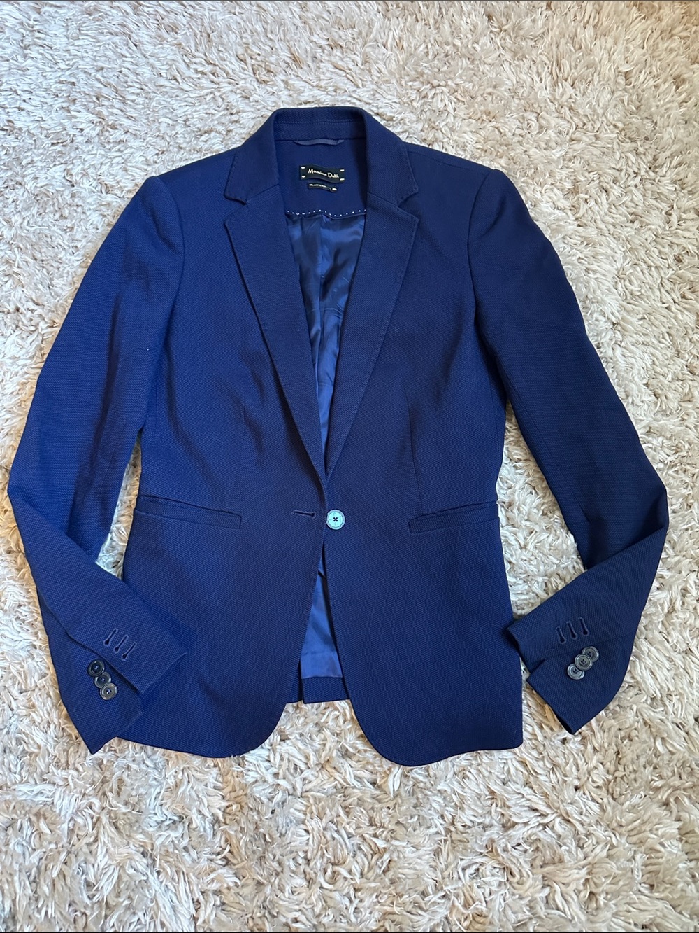 Massimo Dutti Women’s Tailored Navy Single-Button Blazer Sz 4
